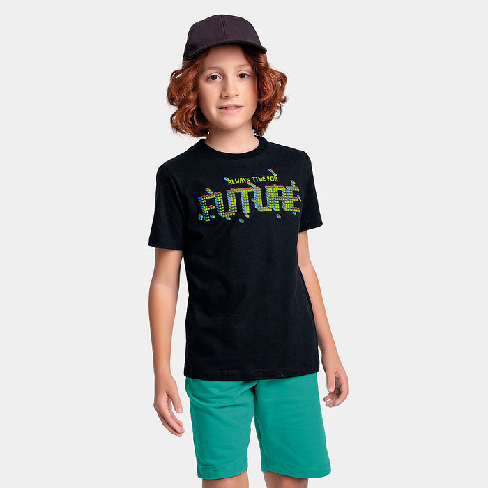 Conjunto camiseta future e bermuda em moletinho