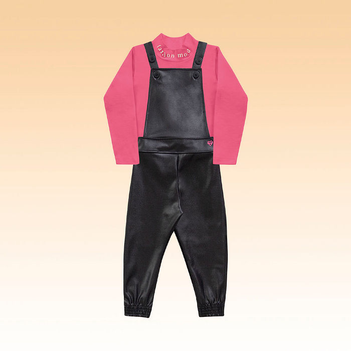 Conjunto blusa manga longa em cotton e macacão em tecido mini ottoman