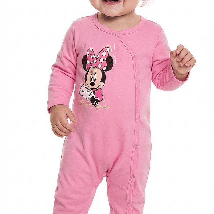 Macacão manga longa em suedine Minnie