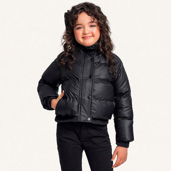 Jaqueta puffer em PU com forro e bolso