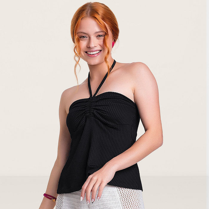 Blusa com amarração ajustavel em malha candy