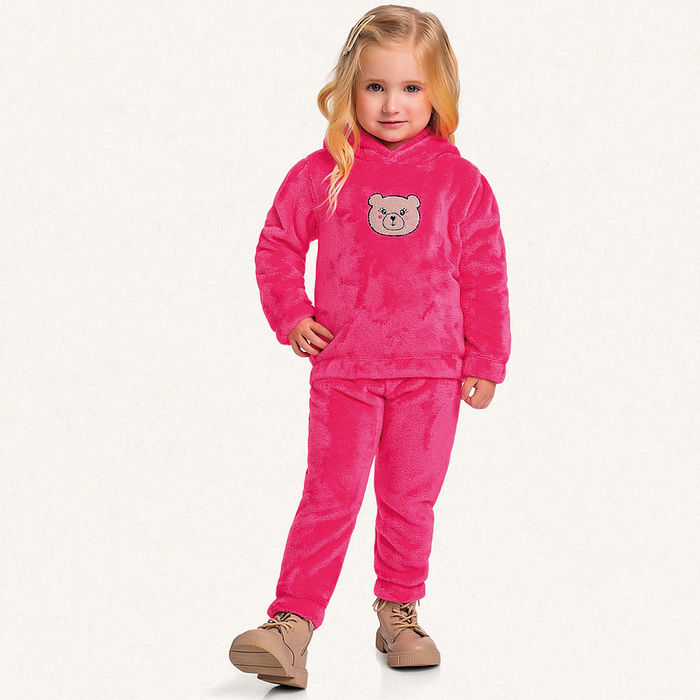Conjunto blusão com capuz e calça em tecido fleece com orelhinhas
