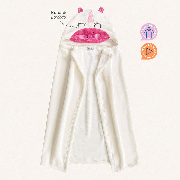 Manta com capuz unicórnio em tecido fleece