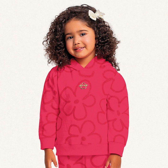 Conjunto blusão com capuz e calça em moletom floral