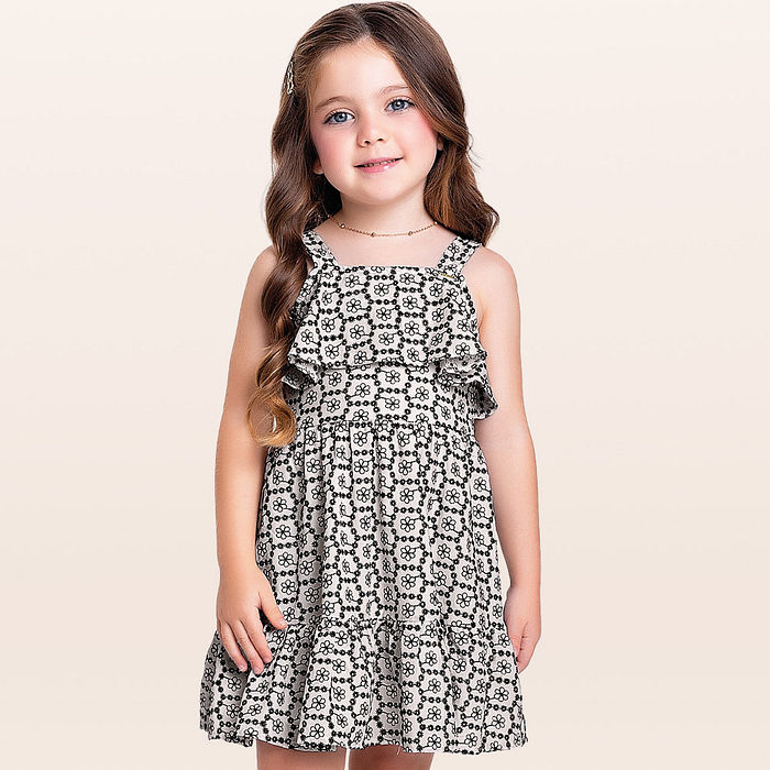 Vestido em tecido bordado flor