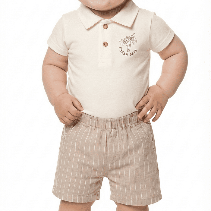 Conjunto body polo em suedine e bermuda em tecido ecotex flamê