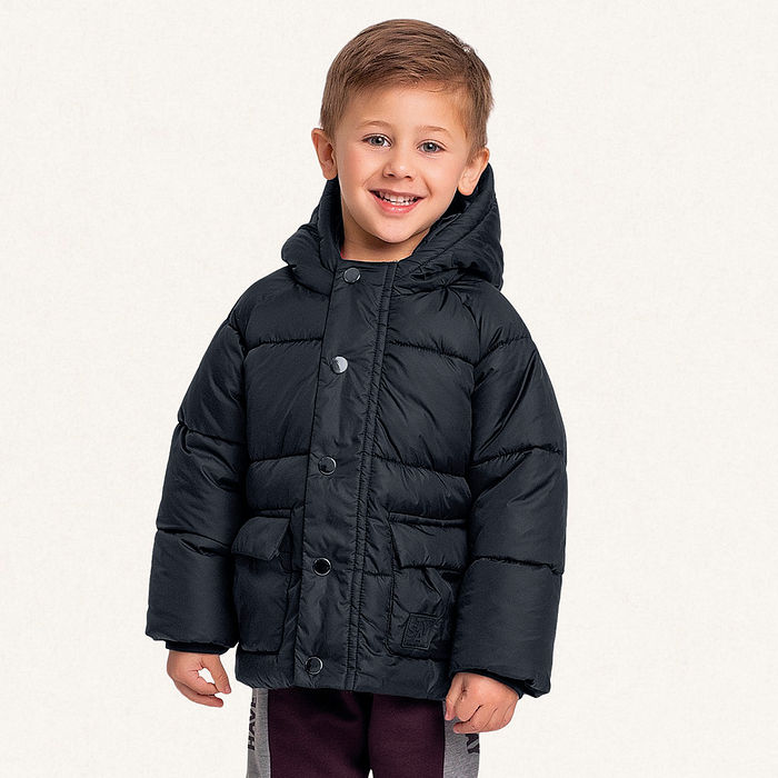 Jaqueta puffer com capuz e forro