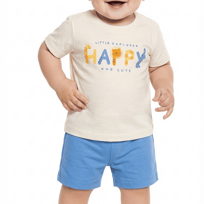 Conjunto camiseta e bermuda Happy Bichinhos