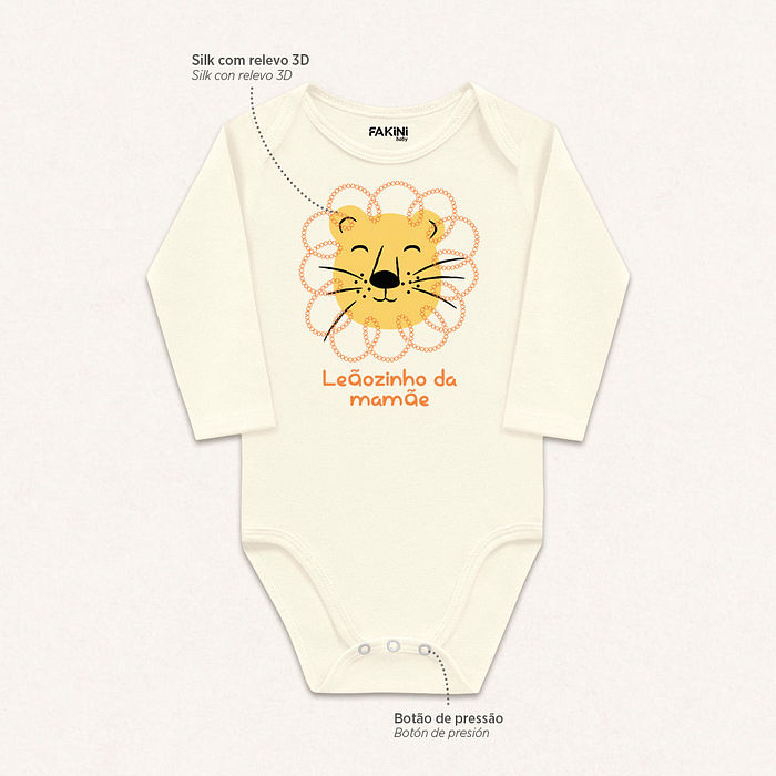 Body manga longa em suedine leão