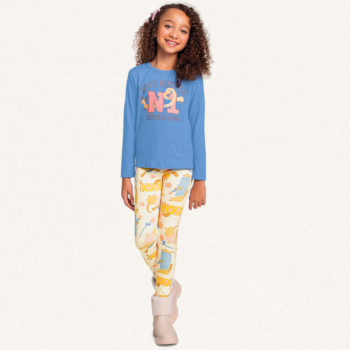 Conjunto blusa manga longa em meia malha e legging em cotton leve influencer