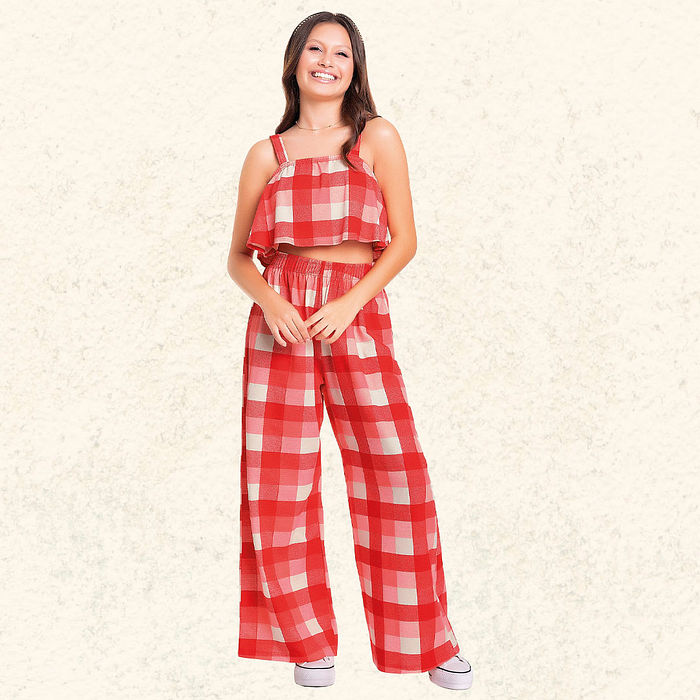 Conjunto top e calça em malha florence