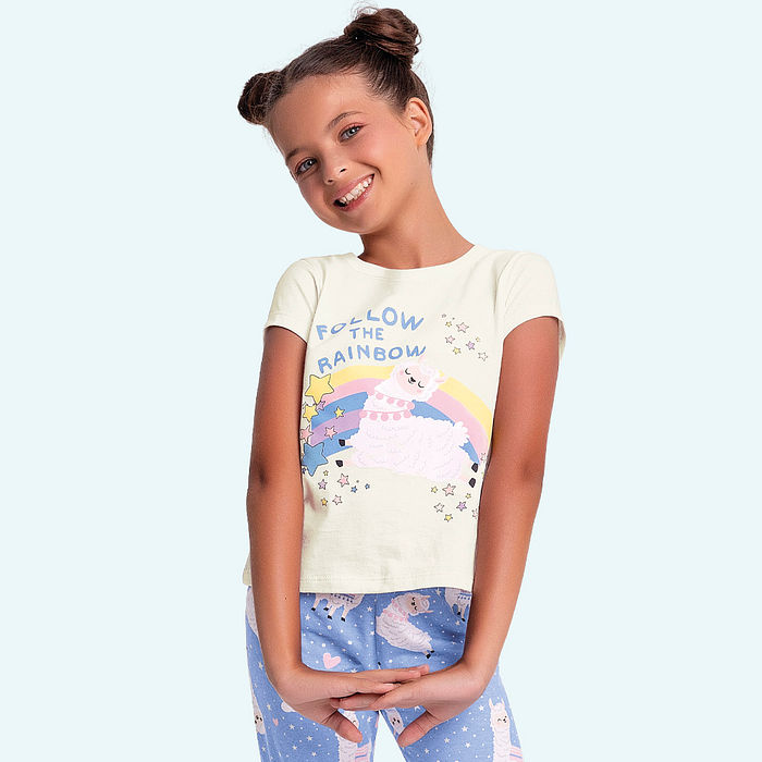 Conjunto pijama blusa e calça follow the rainbow