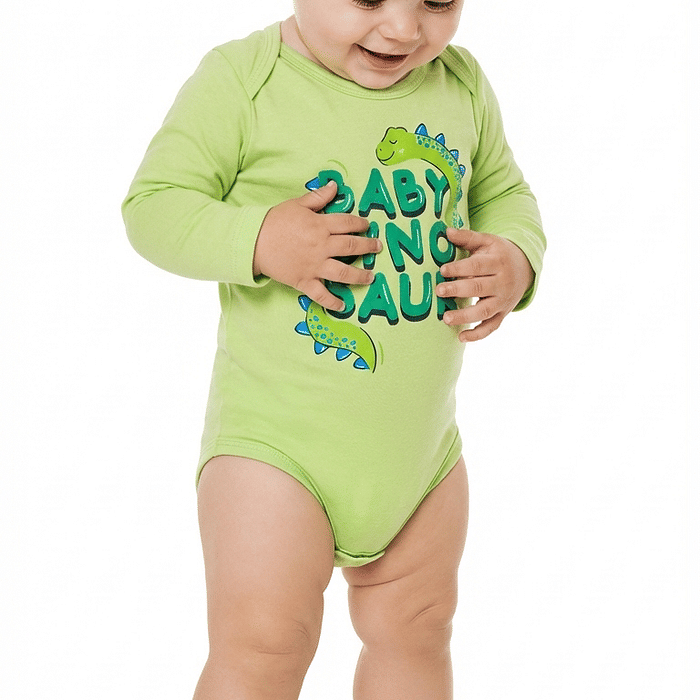 Body manga longa em suedine baby dino