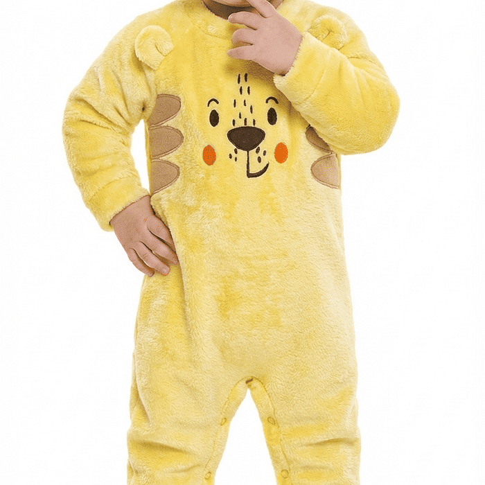 Macacão manga longa em tecido fleece bichinho