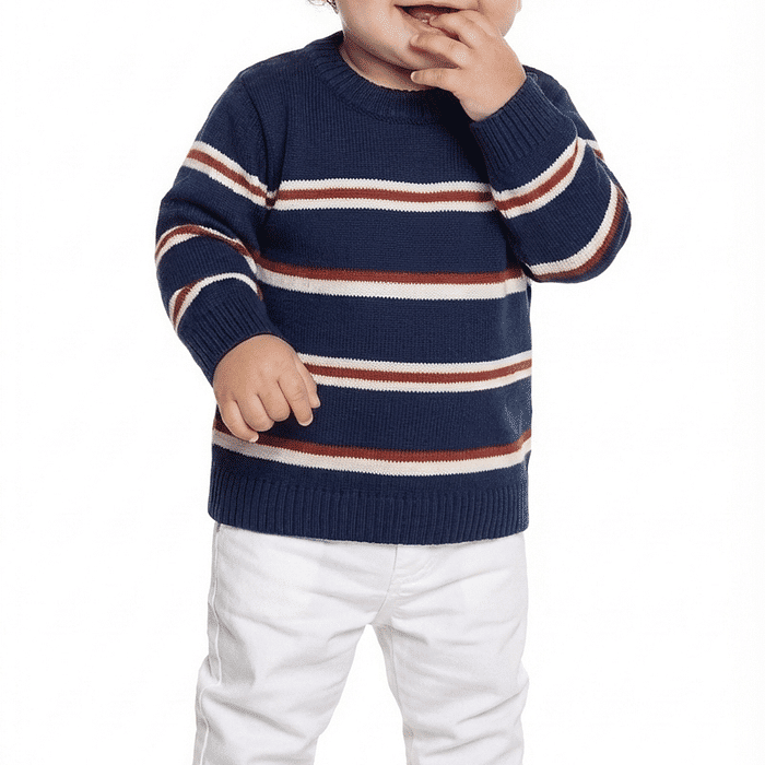 Casaco fechado listras em tricot