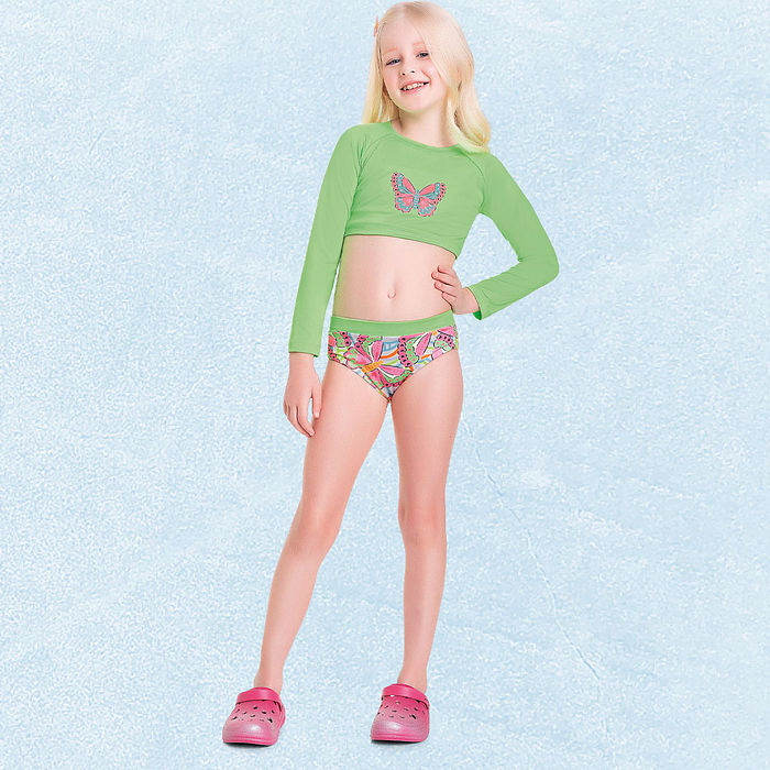 Conjunto blusa manga longa, top e calcinha com forro em cotton poliéster