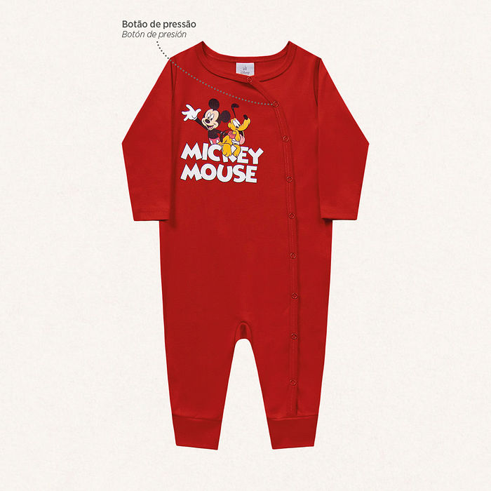 Macacão manga longa em suedine Mickey
