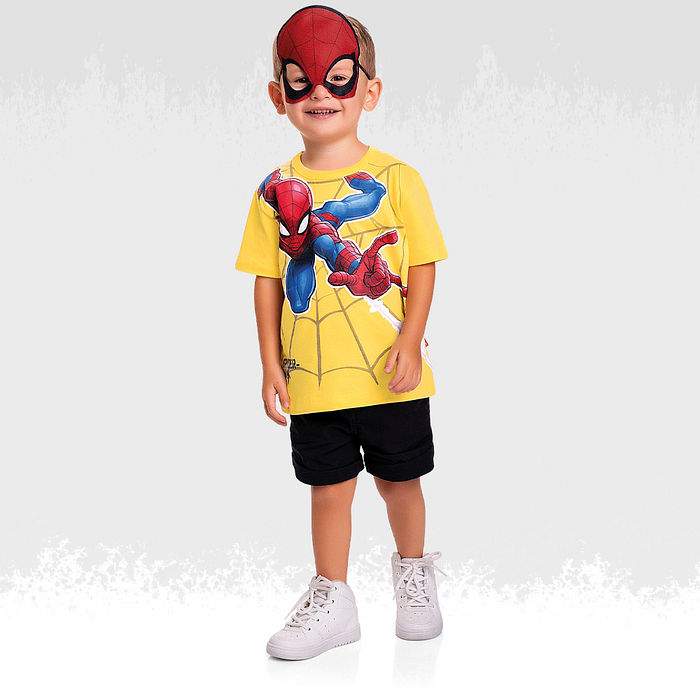 Camiseta em meia malha spiderman com mascara