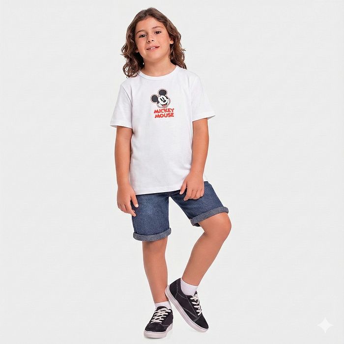 Camiseta manga curta infantil Mickey em meia malha