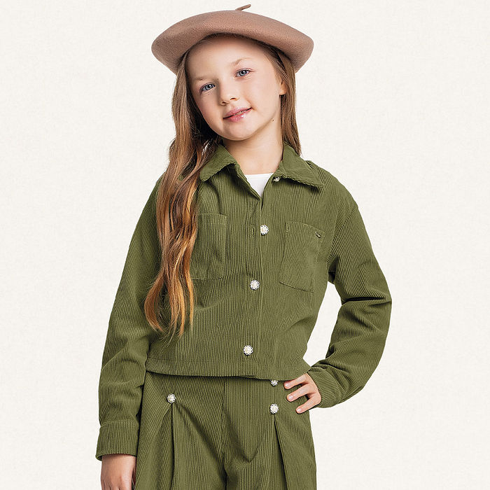 Casaco aberto com botões em veludo cotelê