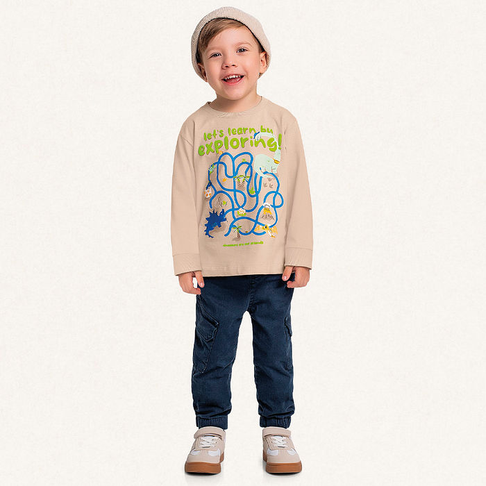 Camiseta manga longa em meia malha dinos