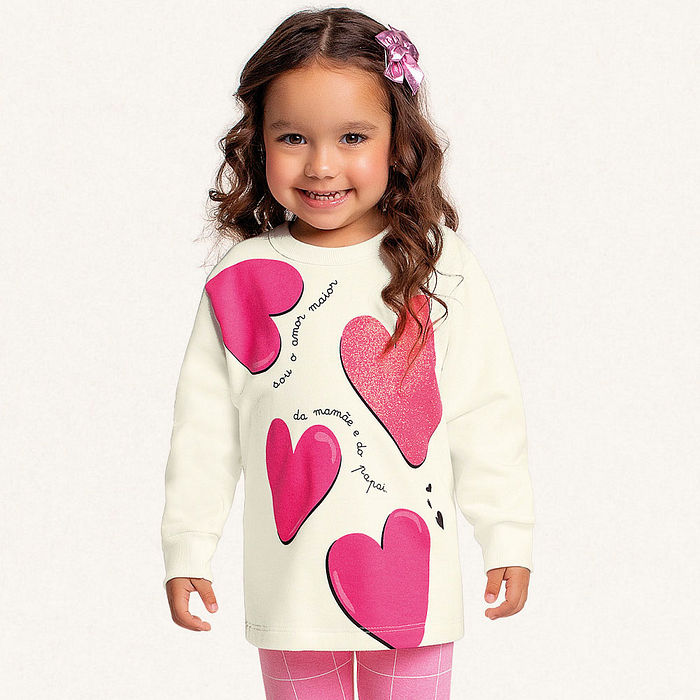 Conjunto blusão coração em moletom e legging em molecotton molinê