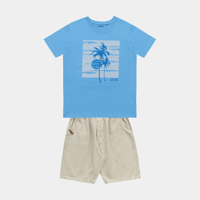 Conjunto camiseta surf e bermuda sarja yari com tingimento reativo e bolso