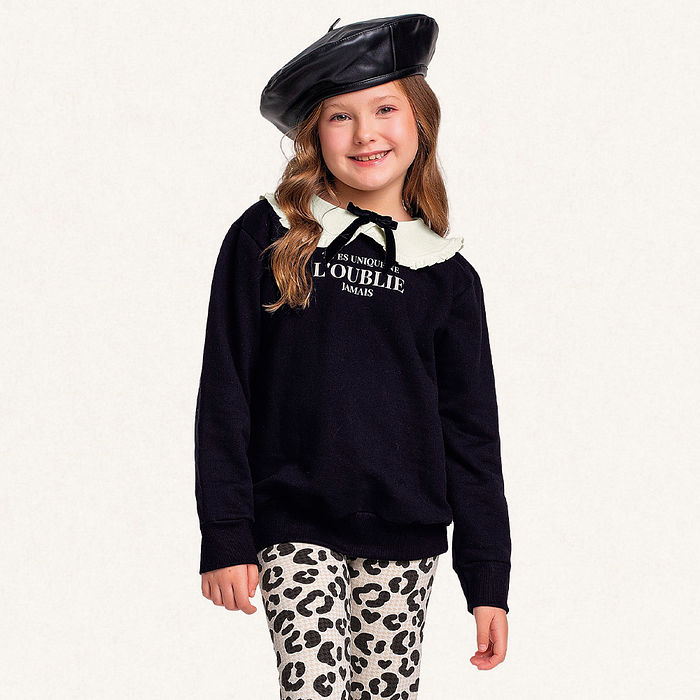 Conjunto blusão em moletom e legging em molecotton com laço