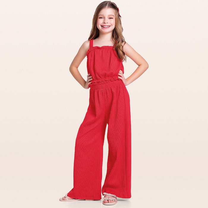 Conjunto cropped e calça pantalona em malha candy