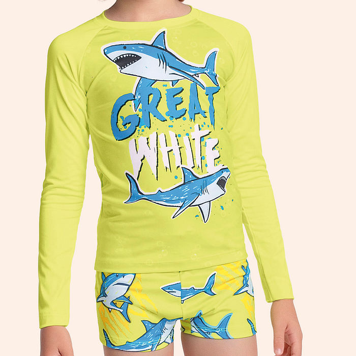 Conjunto camiseta manga longa e sunga boxer com estampa sublimada