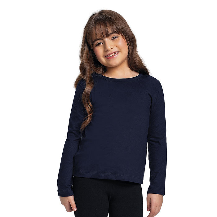 Blusa manga longa básica em meia malha menina
