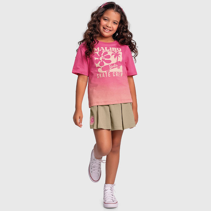 Conjunto blusa Malibu e short-saia em moletinho