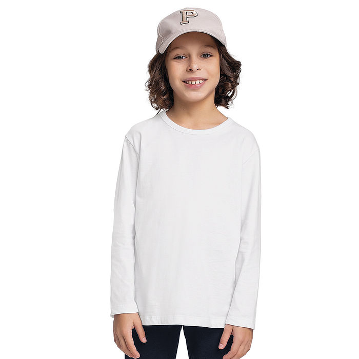 Camiseta manga longa básica em meia malha menino
