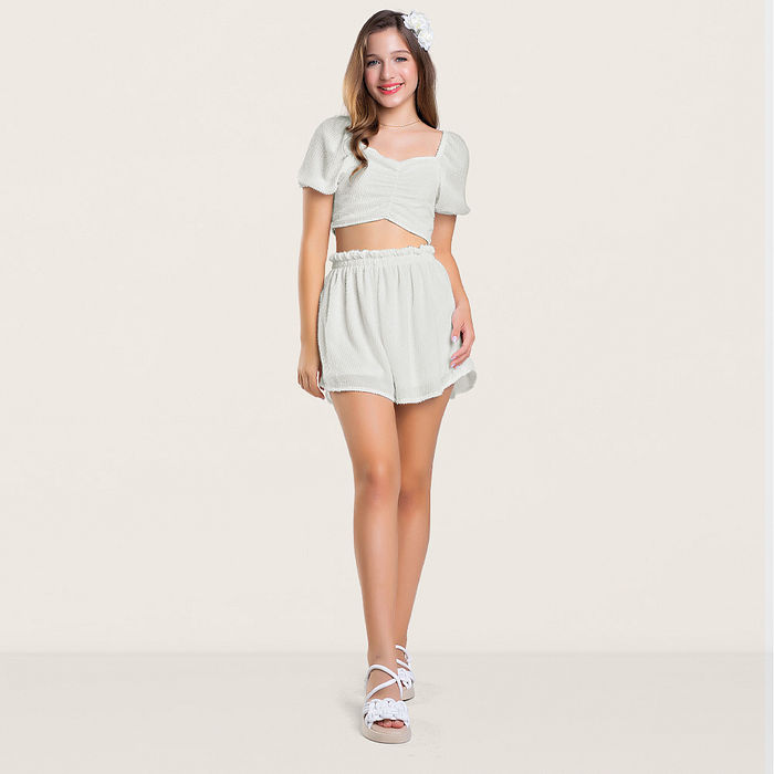 Conjunto liso blusa e short com brilho e com forro