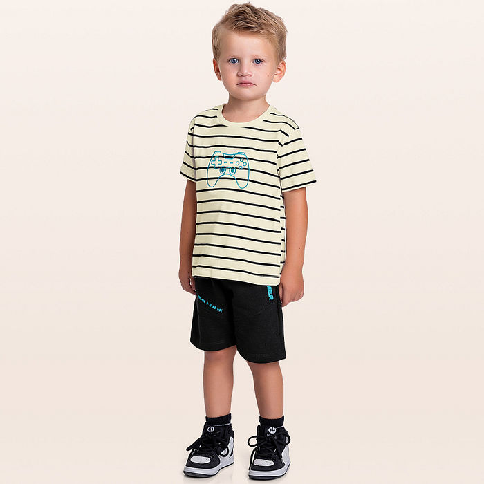 Conjunto camiseta e bermuda listras gamer