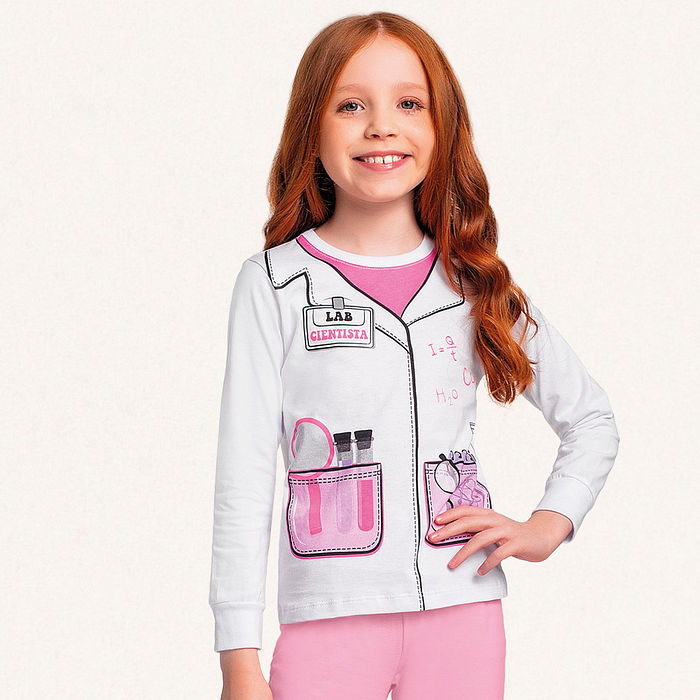 Conjunto pijama blusa manga longa e calça em meia malha profissões