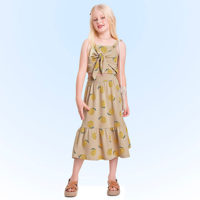 Conjunto top e saia midi em malha florence