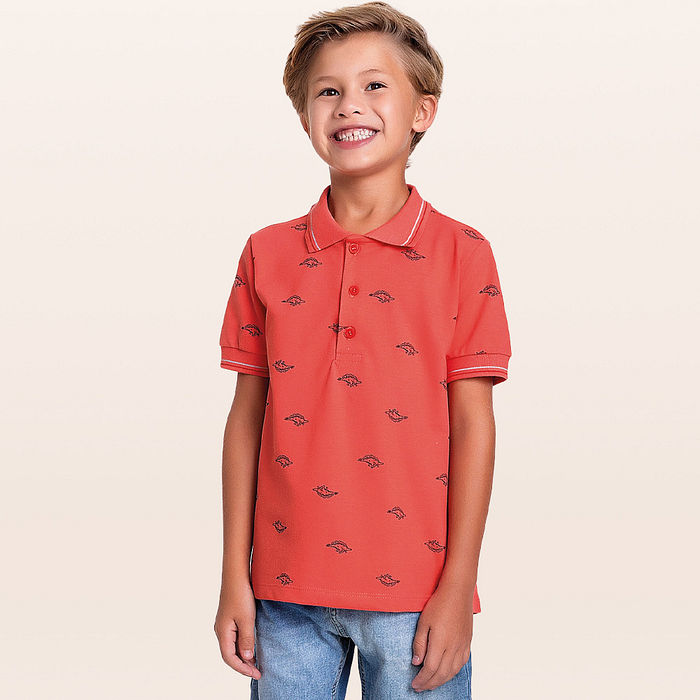 Camisa polo em meia malha piquet dinossauro