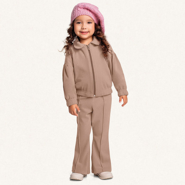 Conjunto jaqueta com ziper e calça em tecido melange