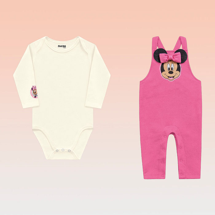 Conjunto body manga longa e macacão Minnie