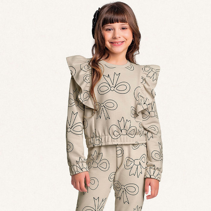 Conjunto blusão e calça em moletom laço