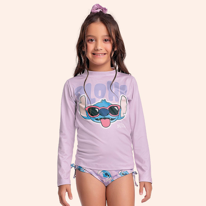 Conjunto blusa manga longa e calcinha Stitch com cordão regulador