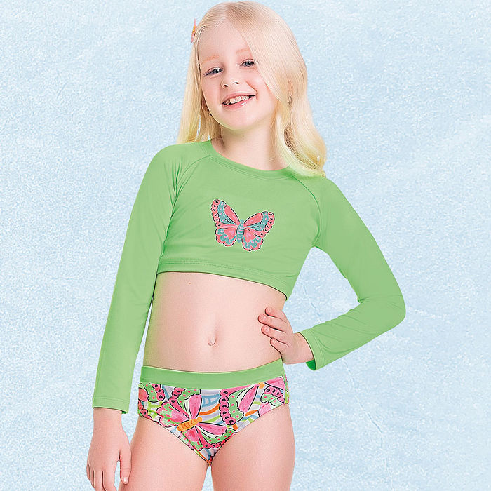 Conjunto blusa manga longa, top e calcinha com forro em cotton poliéster