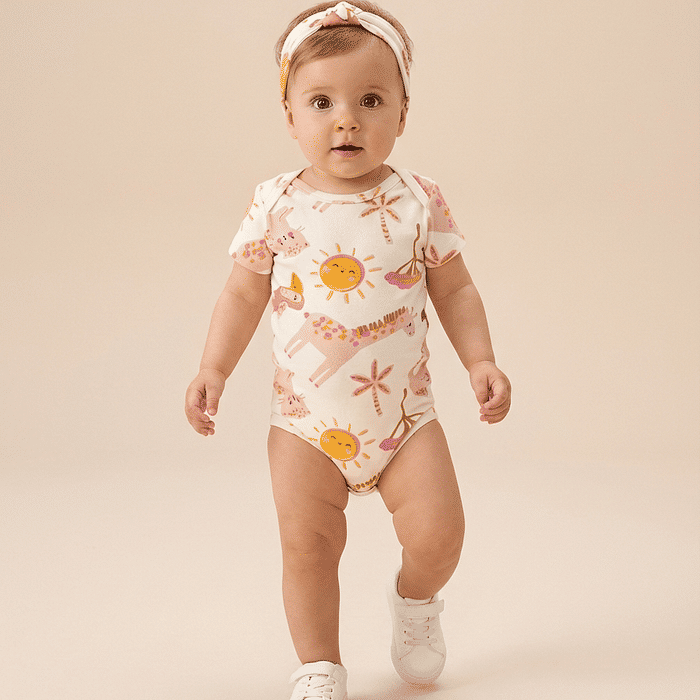 Conjunto body e faixa bebê estampa safari