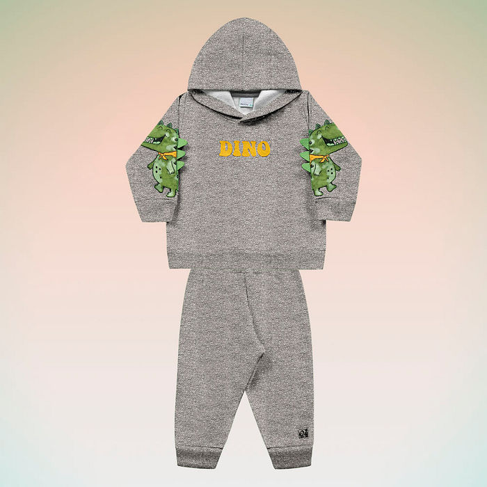 Conjunto blusão com capuz e calça em moletom molinê