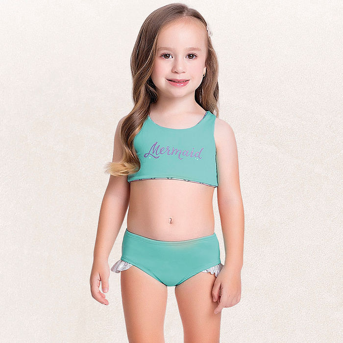 Conjunto biquíni top e calcinha dupla face sereia