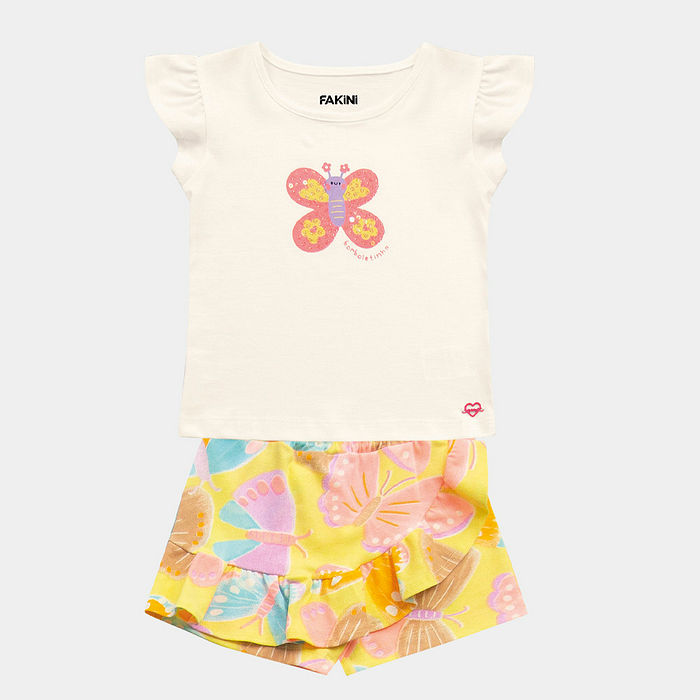Conjunto blusa e short-saia de borboleta