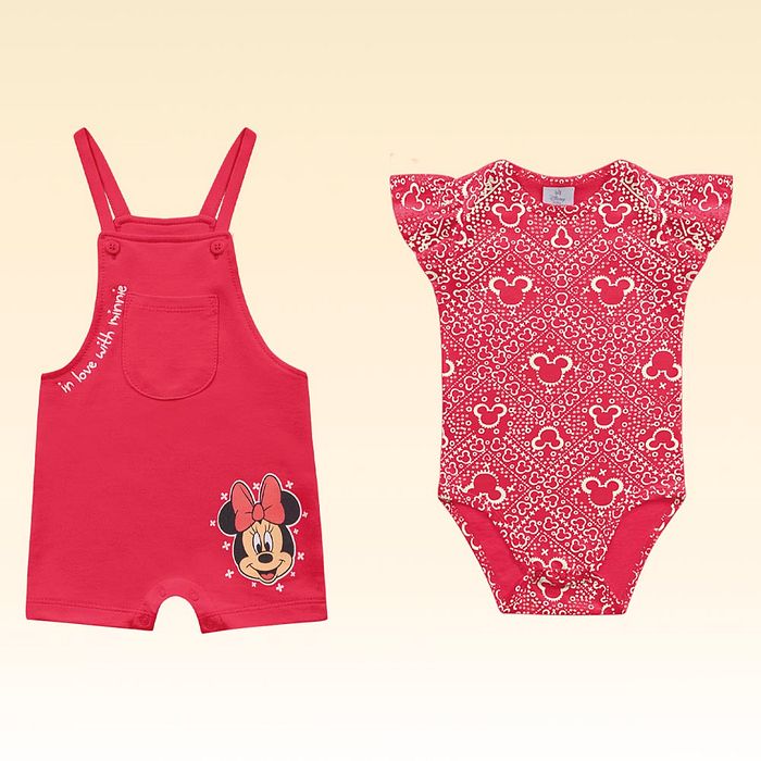 Conjunto body em meia malha e macacão minnie