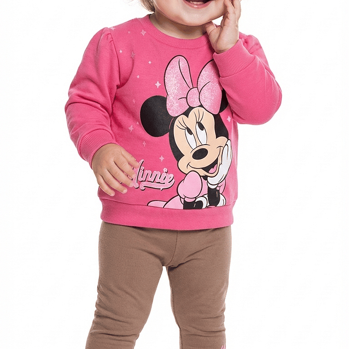 Conjunto blusão em moletom e legging em molecotton Minnie Mouse