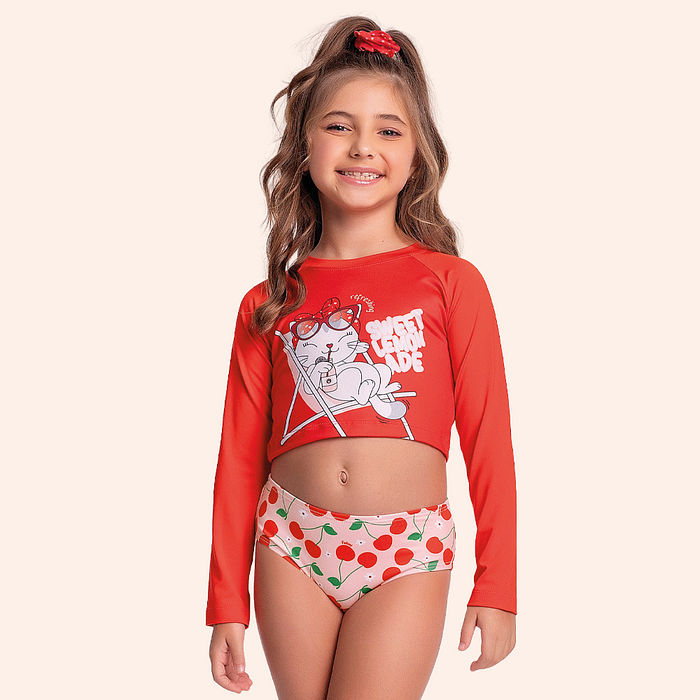 Conjunto blusa manga longa, calcinha e amarrador com forro em cotton poliéster